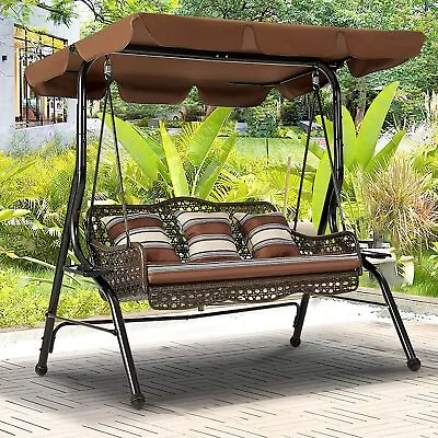 AECOJOY 3-Person Outdoor Wicker Hanging Porch Swing With Cushions For Backyard • $249.99