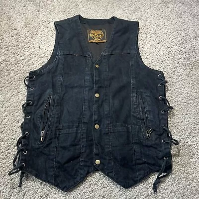 Vtg Milwaukee Performance Medium Concealed Carry Gun Vest Black Denim Side Lace • $21.95