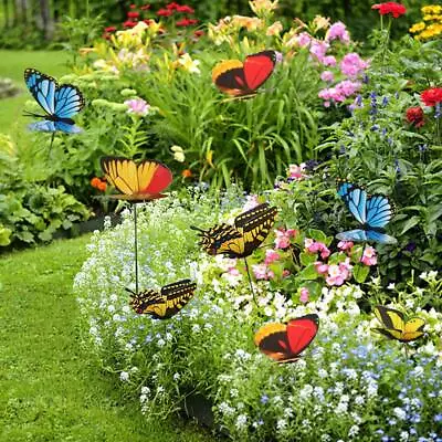 Dawwoti 50pcs Garden Butterflies Stakes Colourful Garden Ornaments Multicolou... • £12.73