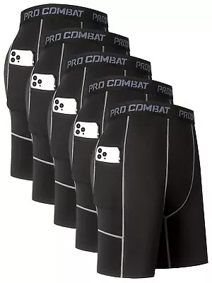 5pcs Men's Quick Dry Sport Running Long Boxer Brief Compression Shorts Pockets • $34.39