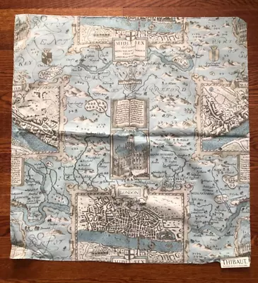 THIBAUT London Map In Aqua Blue 25 1/2 X 26 1/2  Cotton Fabric Sample • £23.15