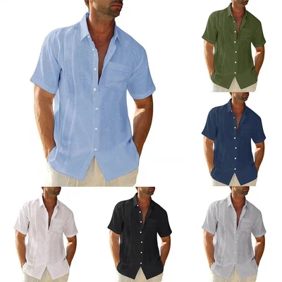 £16.61 • Buy Summer Men's Cuban Style Dress Shirt Top Guayabera Beach Tees In 6 Colors