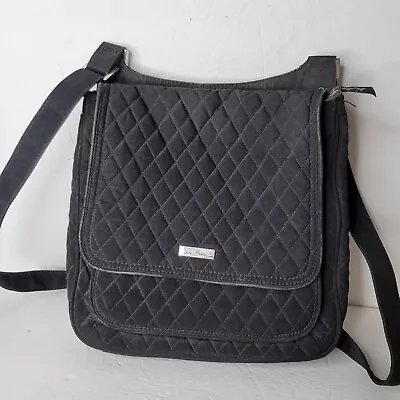 Vera Bradley Iconic Quilted Messenger Bag Black 2013 Go Wild Pattern Lining • $24