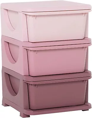 Pink Chest Of Drawers Nursery Toys Kids Bedroom Storage 3 Drawer Tower Unit New • £47.90