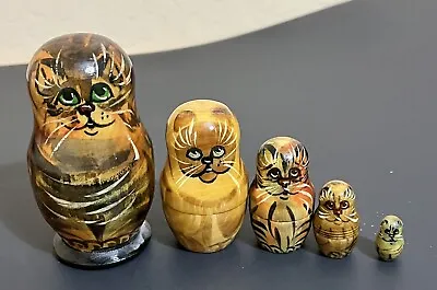 Matryoshka Russian Nesting Dolls Hand-painted Cats Set Of 5 Made In Russia ￼ • $24.99