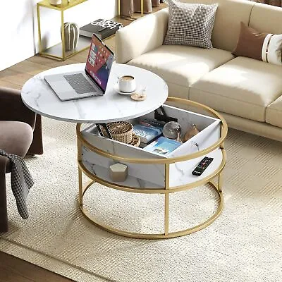 Round Lift Top Coffee Table Modern Cocktail Table W/ Storage Hidden Compartment • $69.99