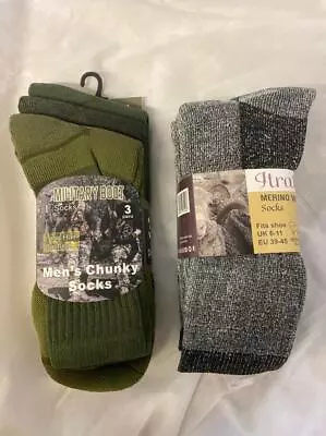 Men Military Army Socks 612 Pairs MERINO WOOL Hiking Walking Combat Warm 6-11 • £9.50