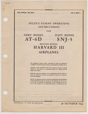 1944 Aaf Naa At-6d/snj-5 Texan Trainer Pilot Flight Manual Aircraft Handbook-cd • $14.99