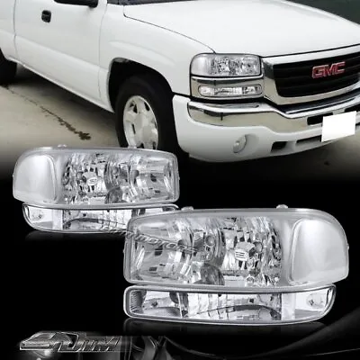 For 99-06 GMC Sierra 1500 2500 Chrome Headlights+Bumper Clear Reflector Lamps • $68.99
