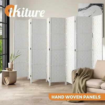 Oikiture 8 Panel Room Divider Screen Privacy Dividers Woven Wood Folding White • $149.90