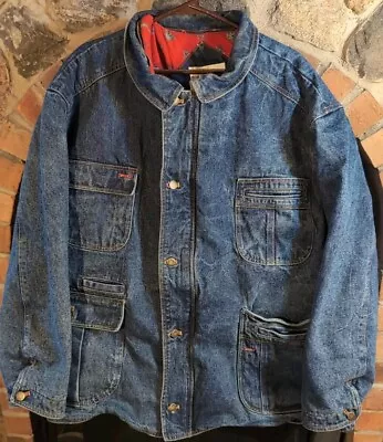 Vtg McGregor Denim Blue Jean Trucker Chore Flannel Lined Jacket Coat Mens 1X • $49.99