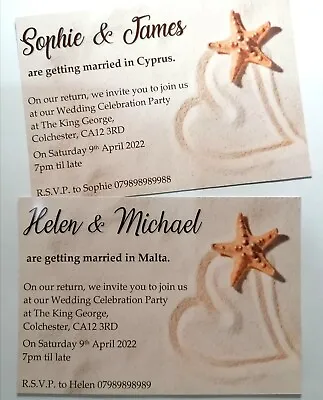 £2.99 • Buy Personalised Wedding Invitations Married Abroad Beach Heart In Sand Starfish