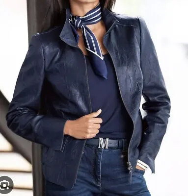 Madeline Navy Nappa Leather Jacket-Size 12 • $125