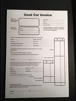 Used Car Sales Invoice Receipt Pad For Buying & Selling Motor Vehicles • £8.95