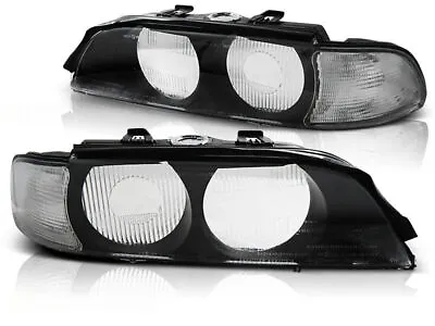 2x Xenon Black Headlight Lens Covers Glasses For BMW E39 95-00 White Turnsignal • $214.44