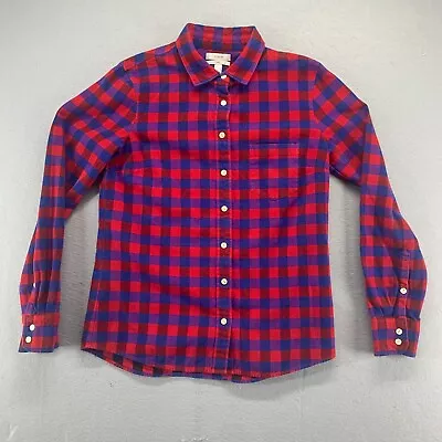 J Crew Button Up Shirt Womens 6 Red Blue Check Boy Flannel Boyfriend Top • $19.99