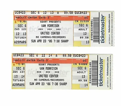 Van Morrison Unused Concert Tickets From April 23 2006 • $5