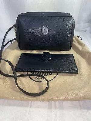Vintage Mark Cross Crossbody Purse Wallet Set Black Pebbled Leather • $250
