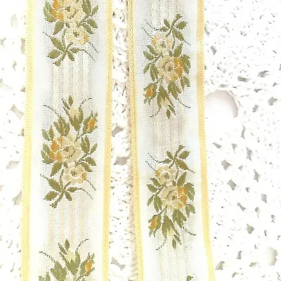 Trim French Woven Silk Yellow Flower Yellow Edge Ribbon 1  Wide 56  Long New • $12.02