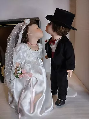 Geppeddo Vintage  Porcelain Bride & Groom Kissing Dolls 14  Tall • $26