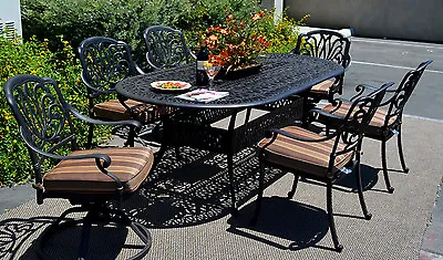 Patio Dining Set 7pc Elisabeth Outdoor Cast Aluminum Oval Table Desert Bronze • $2749