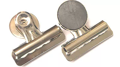 Large Silver Magnetic Bulldog Clip Fridge Paper Clip Holder Clips • £5.68