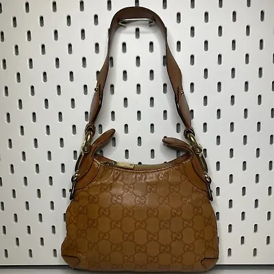 Gucci Small Horsebit Hobo Bag Brown Leather Monogram Logo Rare Vintage • $379.88