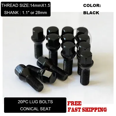 20pc Black 14x1.5 Conical Seat Lug Bolts 1.10'' 28mm Fit Volkswagon Volvo • $27.49