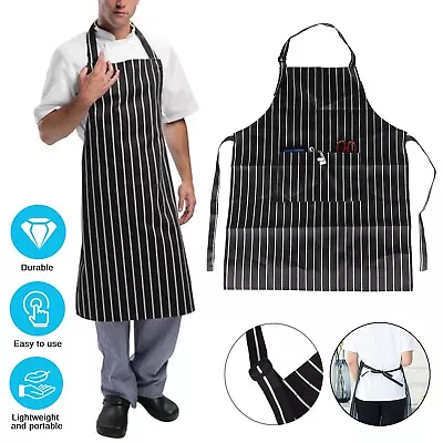 Waterproof Adjustable Striped Apron Chef Kitchen Baking Cooking Bib W/ 2 Pockets • $8.48