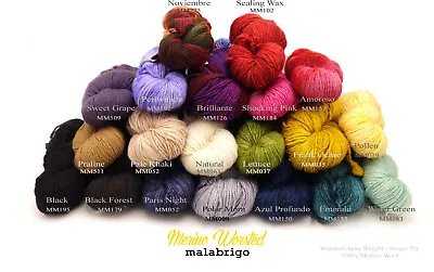 Merino Worsted By Malabrigo - 100% Merino Wool Single-Ply Aran Weight- 24 COLORS • $15.40