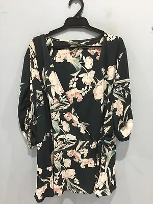 CITY CHIC Wrap Front Top Size XL Dark Green Colour With Flowers Pattern • $15.50