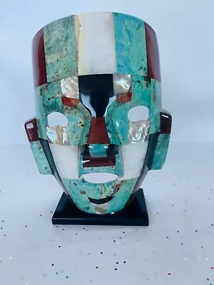 Aztec Mayan Onyx Black Abalone Semi Precious Stone Mosaic Burial Face Mask • $29.95