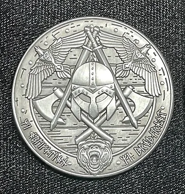 Viking Challenge Coin Freemason Masonic 1.75  Antique Silver EDC • $24