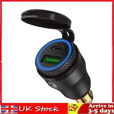 £12.19 • Buy DIN Plug To QC3.0 + PD USB Charger W/ LED Light For Motorcycle (Black+Blue)