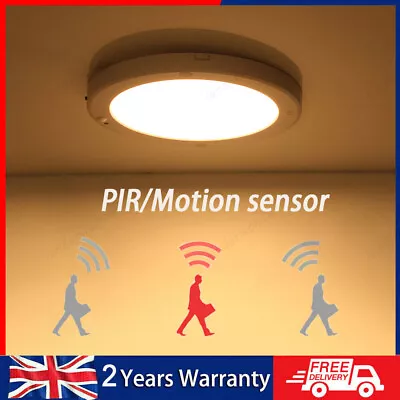 PIR Motion Sensor Led Ceiling Light Round Panel Down Lights For Corridor Balcony • £5.35