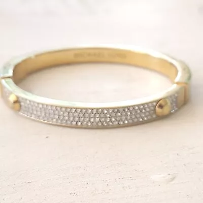 Michael Kors Astor Pave' Gold Toned Hinged Bangle Bracelet Signed • $29.99