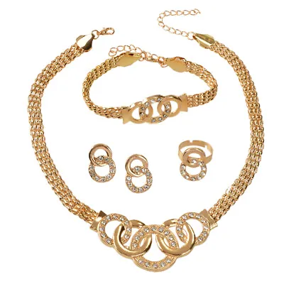 Jewellery Set Rhinestone Gold Chain Statement Necklace Bracelet Earrings Ring • $4.99