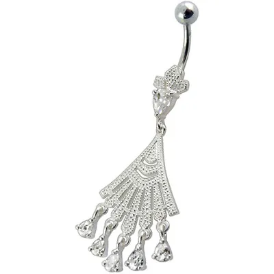 Sterling Silver Clear Chandelier Dangle Belly Bar • £11.50