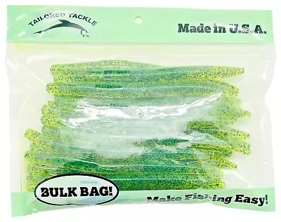 Tailored Tackle 25p 5  Wacky Worm Anise Bass Fishing Lure Bait Chartreuse Pepper • $14.99