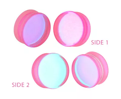 Pink/Aqua Iridescent Double Sided Glass Plugs (PG-544) Gauges PICK YOUR SIZE • $11.49