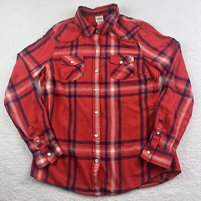 Mossimo Supply Co Women’s Red Flannel Top Pearl Snap Buttons Size Medium • $7.15