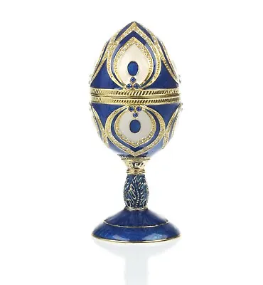 Blue Faberge Egg Trinket Box & Music Handmade By Keren Kopal Crystals • $128