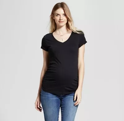 Ingrid+Isabel Maternity Short Sleeve V Neck Side Shirred Tee Shirt Black Med • $2.99