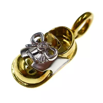 Aaron Basha 18k Yellow Gold Diamond Baby Shoe Pendant - No Enamel • $1296.75