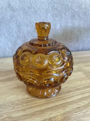 🧩Moon & Stars Amber Glass Pedestal Compote Covered Lidded Candy Dish • $19.99