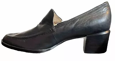Enzo Angiolini Black Leather Loafer 2” Heel Made In Brazil Women’s Size 10M • $29.99