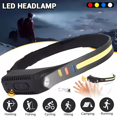 COB LED Headlamp USB Rechargeable Headlight Torch Work Light Bar Head Band Lamp • $7.59