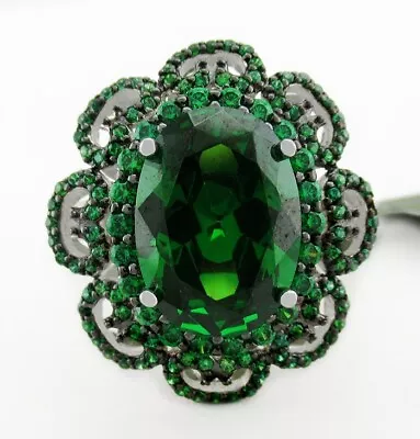 LAB CREATED EMERALD & GENUINE PERIDOT RING .925 Sterling Silver - NEW WITH TAG • $63.92