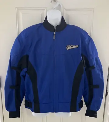 First Gear Mens Motorcycle Jacket Blue W/ Black Padded Vented Mesh Hypertex SZ L • $47.87