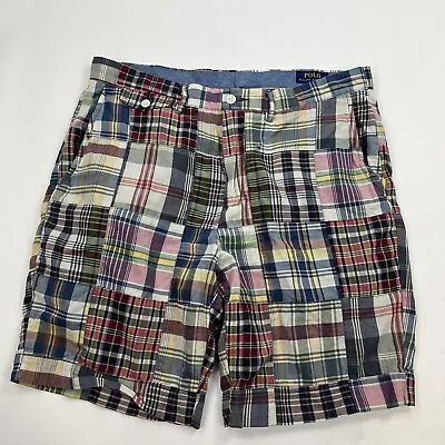 Polo Ralph Lauren Madras Patchwork Plaid Chino Shorts Size 34 Actual 36 • $27.99